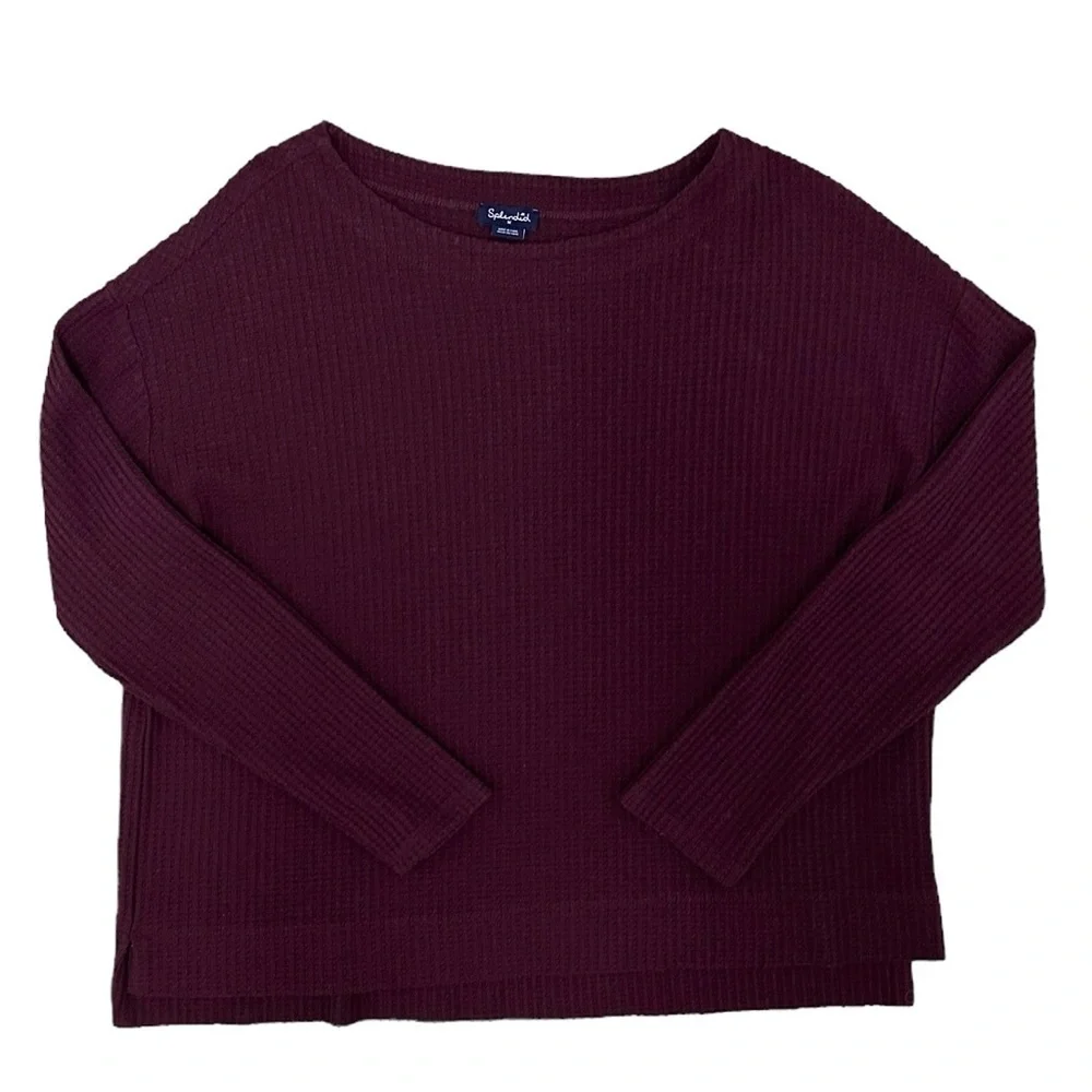 Splendid Waffle Thermal Pullover Long Sleeve Top Size Medium in Merlot